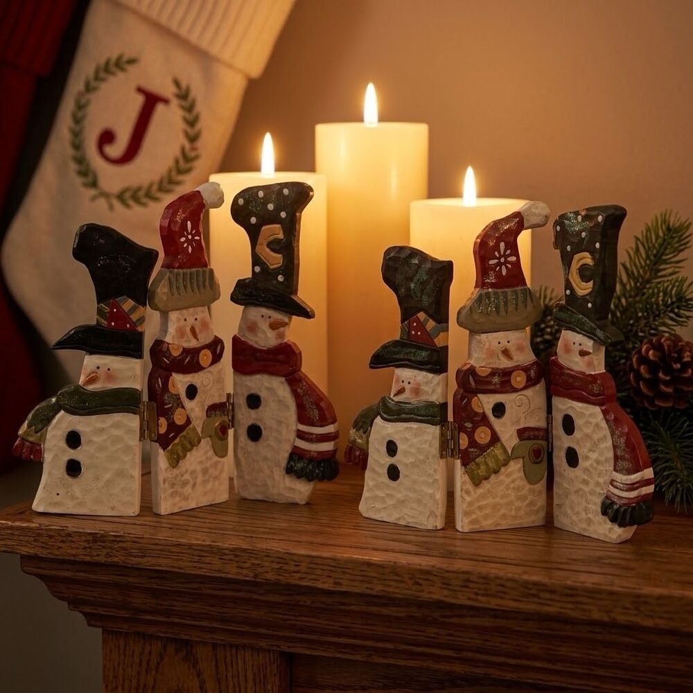 Set of 2 Santa’s World Kurt Adler wooden snowmen screens.